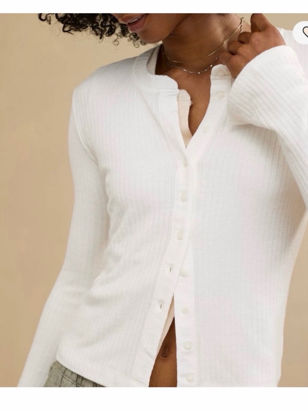 aerie White Ribbed Button Henley Top NWOT